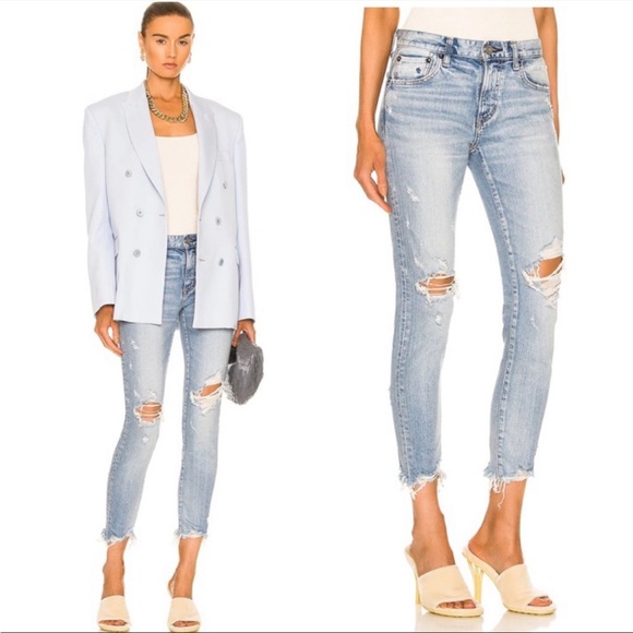 Moussy Vintage Altawoods Mid Rise Distressed Skinny Jeans in Light Blue Wash - Picture 2 of 16